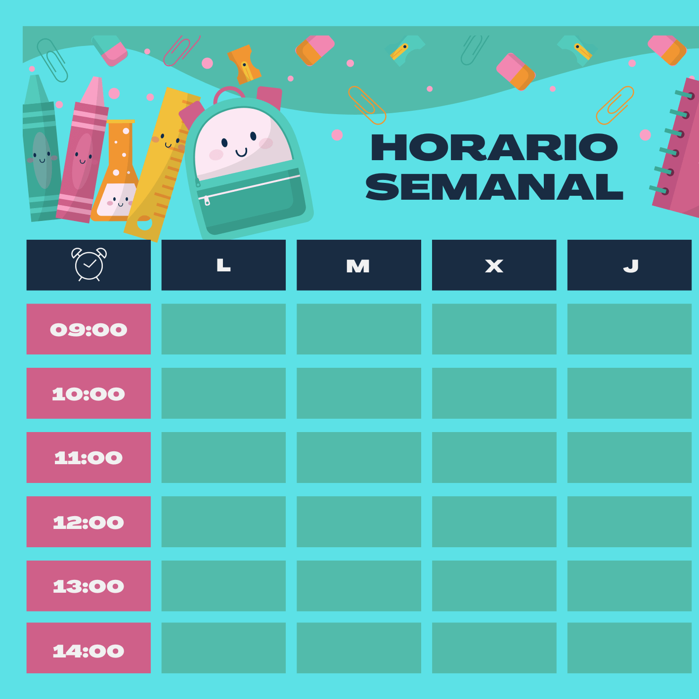 Plantilla horario escolar editable