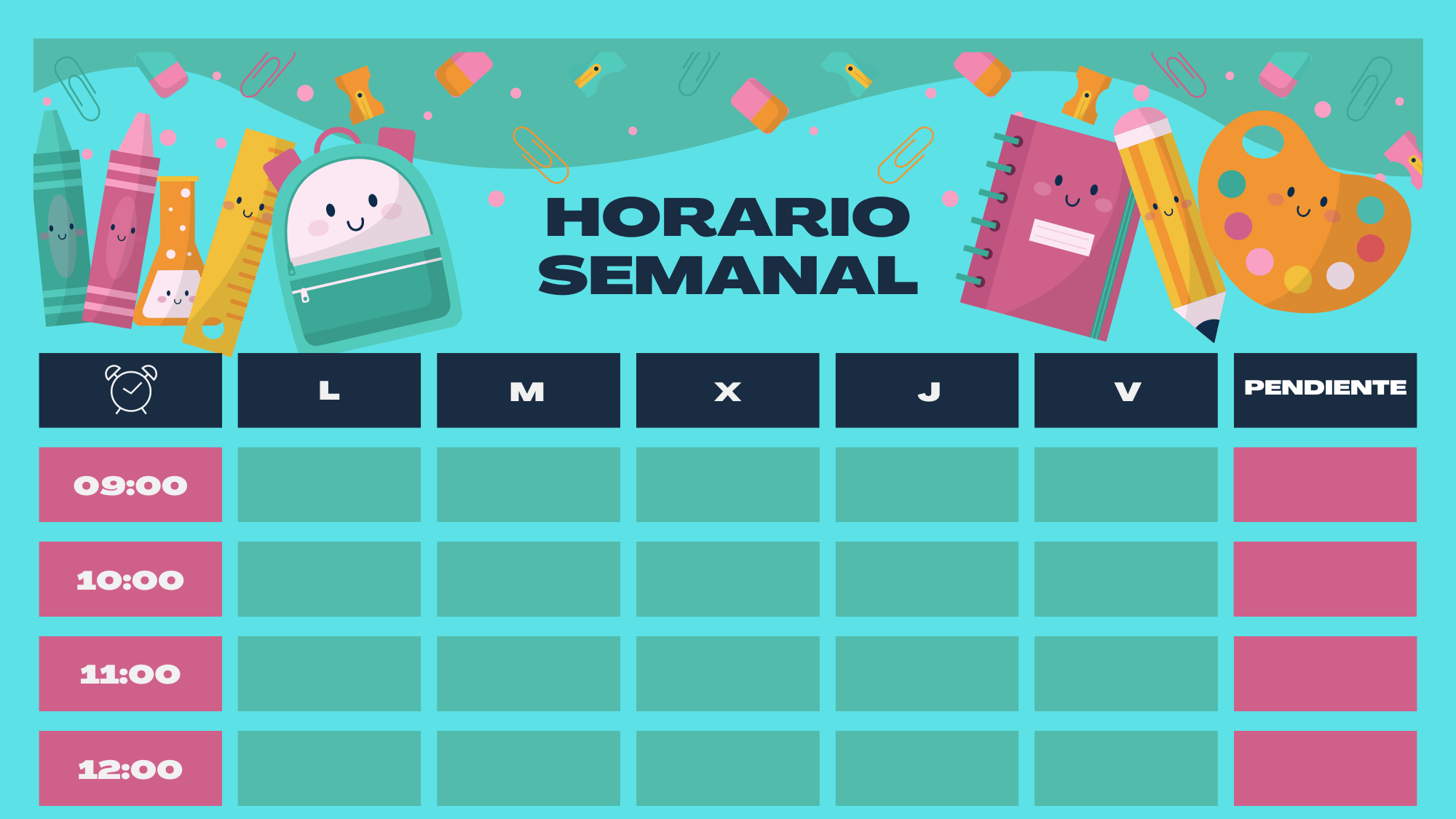 Plantilla horario escolar editable