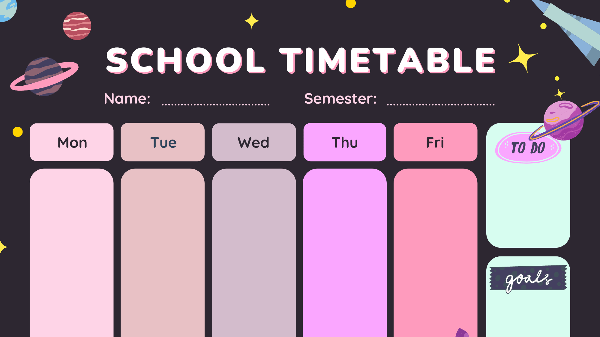 Plantilla de horario de clases en inglés