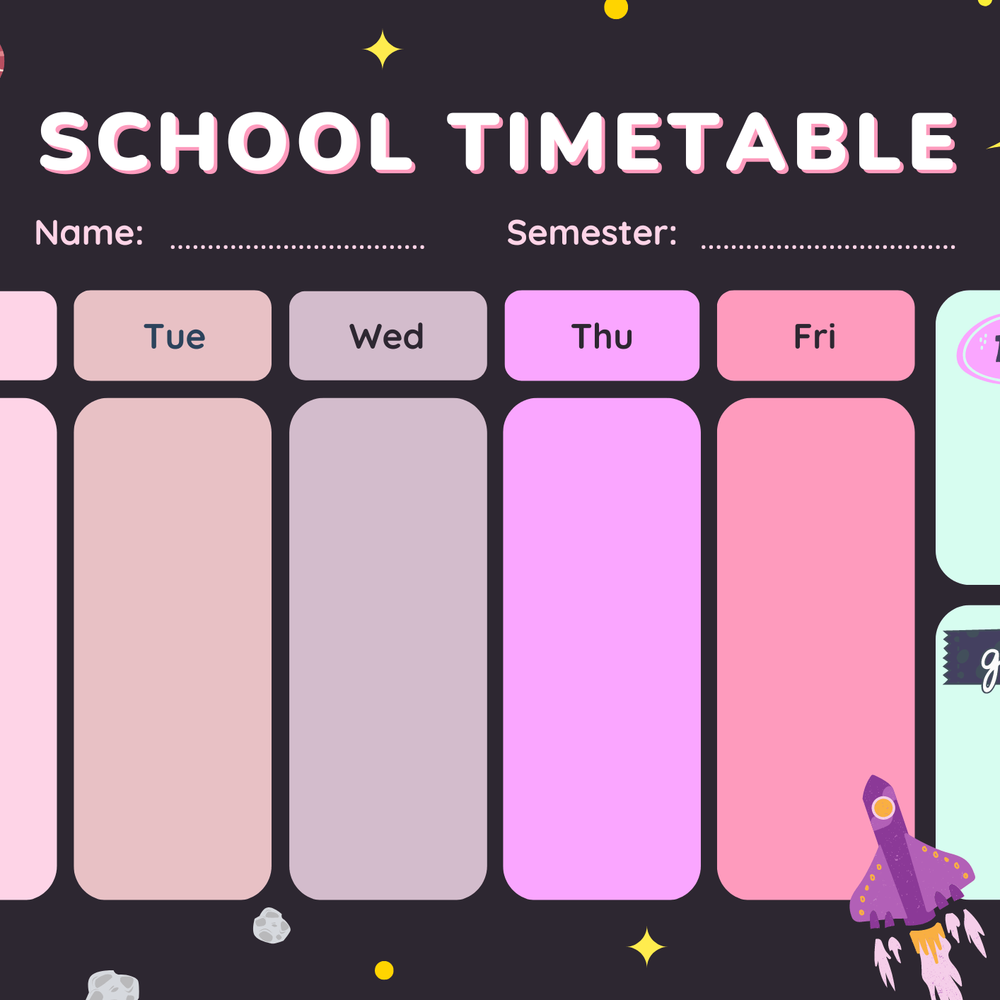 Plantilla de horario de clases en inglés