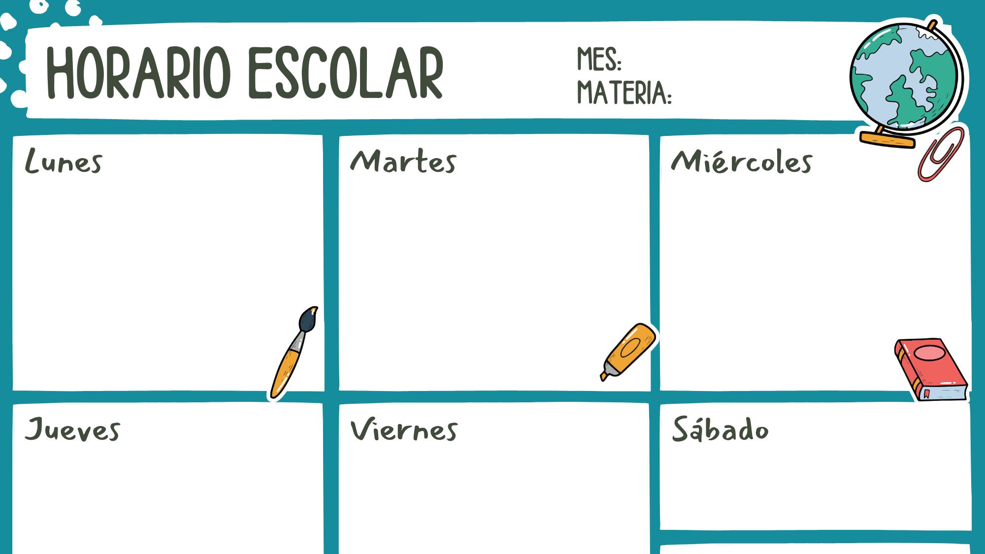 Plantilla horario escolar para rellenar
