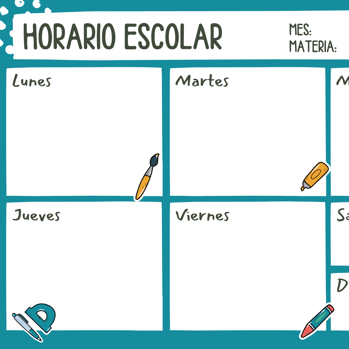 Plantilla horario escolar para rellenar