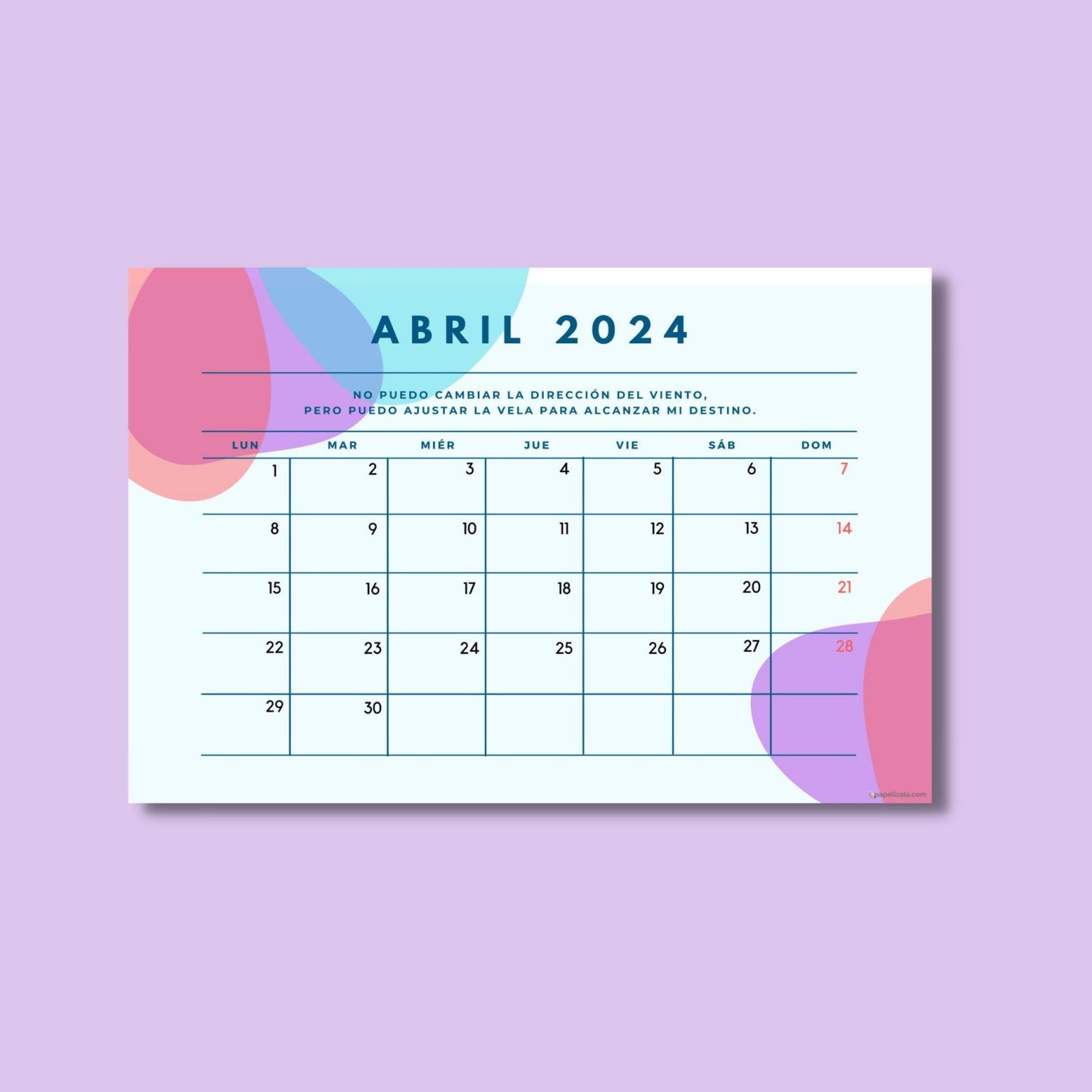 📅 Calendario Abril 2024 PDF GRATIS para imprimir